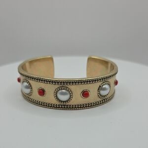 Lucky Brand Gold and Red Beaded Cuff Bracelet